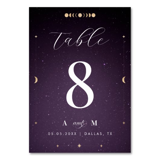 Paarse Melkweg Kosmisch Gouden Maan Hemelse Bruilo Kaart (Voorkant)