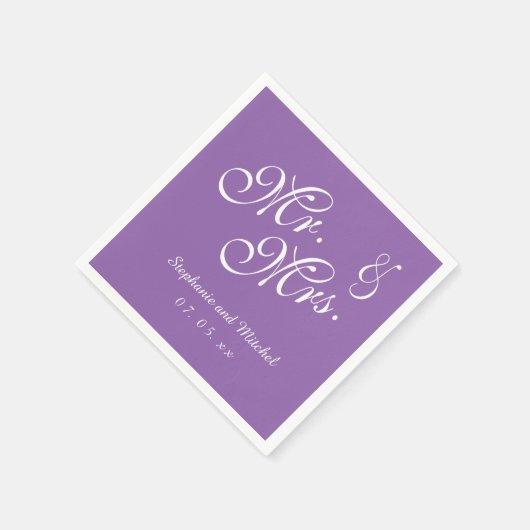 Paarse meneer en mevrouw. | Bruidspapier servetten (Hoek)