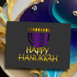 Paarse Menorah Flames Happy Hanukkah-kaart Feestdagen Kaart<br><div class="desc">Vakantiegerelateerde items ontworpen door Umua. Gedrukt en verzonden door Zazzle of hun gelieerde ondernemingen.</div>