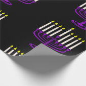 paarse menorah hanukkah cadeaupapier (Hoek)