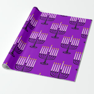 paarse menorah hanukkah joodse krant cadeaupapier