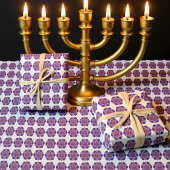 Paarse Menorah op witte achtergrond Verpakkingspap Cadeaupapier