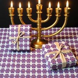 Paarse Menorah op witte achtergrond Verpakkingspap Cadeaupapier