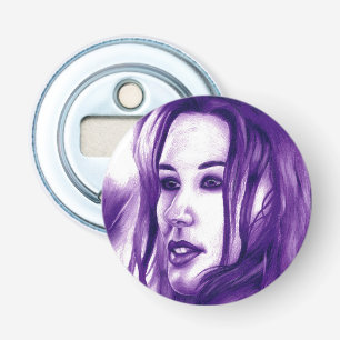 Paarse Mensenvrouw Portret Originele Kunst Button Flesopener
