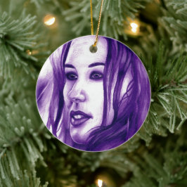 Paarse Mensenvrouw Portret Originele Kunst Keramisch Ornament