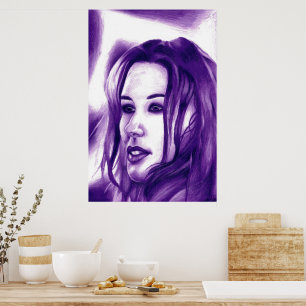 Paarse Mensenvrouw Portret Originele Kunst Poster