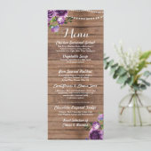 Paarse Menu Huwelijksreceptie Houten Bloemen (Staand voorkant)