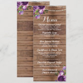 Paarse Menu Huwelijksreceptie Houten Bloemen (Voorkant / Achterkant)