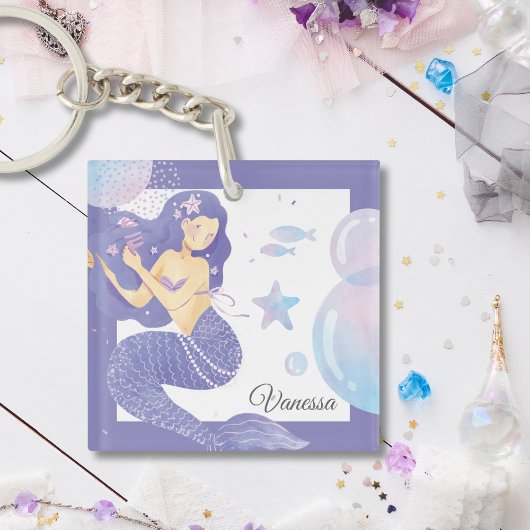Paarse Mermaid Party Adventure Sleutelhanger