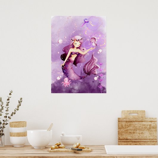 Paarse Mermaid Poster (Keuken)