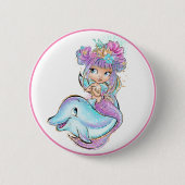 Paarse Mermaid Ronde Button 5,7 Cm (Voorkant)