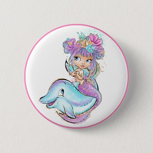 Paarse Mermaid Ronde Button 5,7 Cm (Voorkant)