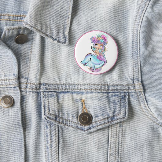 Paarse Mermaid Ronde Button 5,7 Cm (In situ)