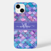 Paarse mermaid Scales Patroonnaam Monogram Case-Mate iPhone Case (Achterkant)