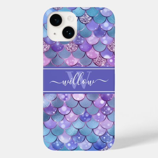 Paarse mermaid Scales Patroonnaam Monogram Case-Mate iPhone Case (Achterkant)