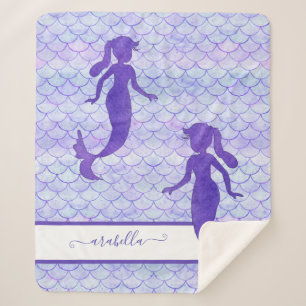 Paarse Mermaid Tail Scale Pattern Waterverf Name Sherpa Deken