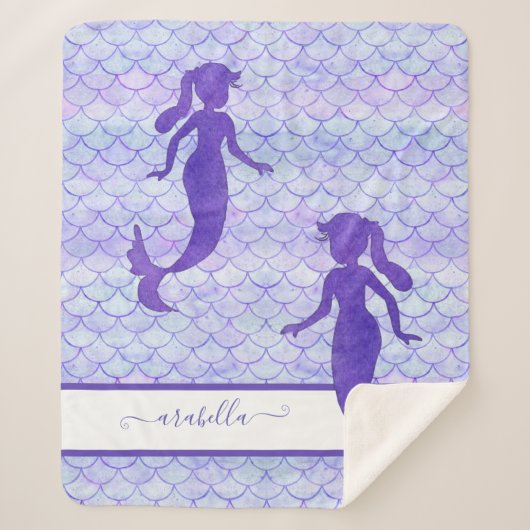 Paarse Mermaid Tail Scale Pattern Waterverf Name Sherpa Deken (Voorkant)