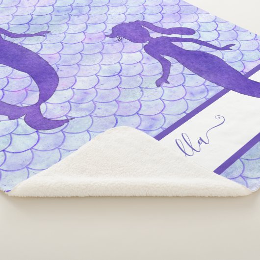 Paarse Mermaid Tail Scale Pattern Waterverf Name Sherpa Deken (3/4)