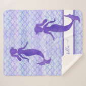 Paarse Mermaid Tail Scale Pattern Waterverf Name Sherpa Deken (Voorkant (horizontaal))