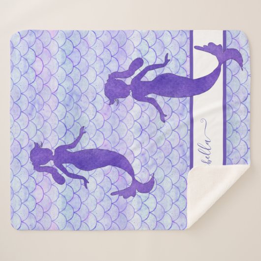 Paarse Mermaid Tail Scale Pattern Waterverf Name Sherpa Deken (Voorkant (horizontaal))