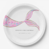 Paarse Mermaid Tail Verjaardagspapier Borden Papieren Bordje (Voorkant)