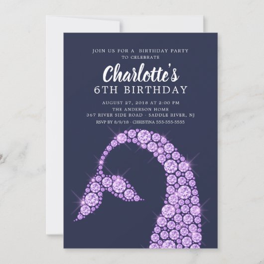 Paarse Mermaid verjaardagsuitnodiging Kaart (Voorkant)