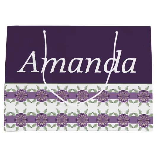 Paarse met bloemmotief groot cadeauzakje (Voorkant)