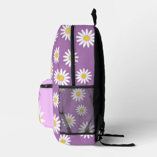 Paarse met Daisy en Naam Bedrukte Rugzak (Rechts)