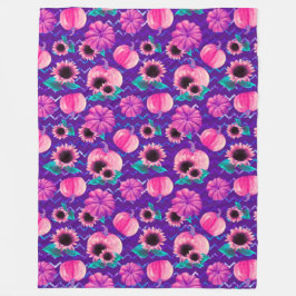 PAARSE MET FELROZE POMPOENEN & ZONNEBLOEMEN FLEECE DEKEN