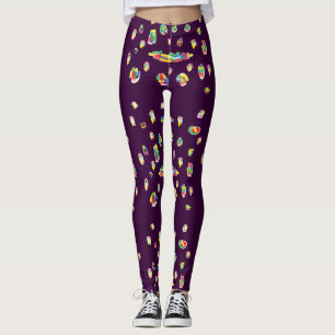 Paarse met gemengde gekleurde motieven lap patch a leggings