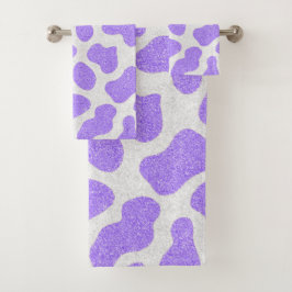 Paarse met glitter over de hele Koe Print badkamer Bad Handdoek