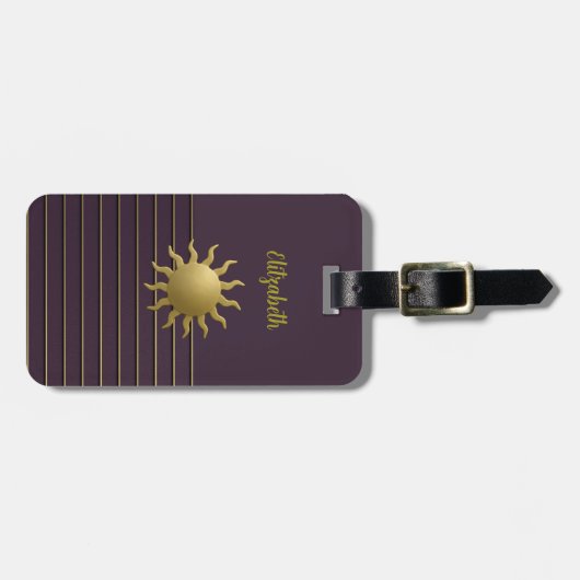 Paarse met gouden zon Bagagelabel (Voorkant horizontaal)