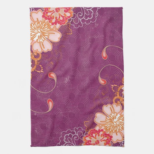 Paarse met grote bloemen theedoek keukenhanddoek (Verticaal)