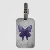 Paarse met juwelen versierde vlinder bagagelabel (Voorkant (verticaal))