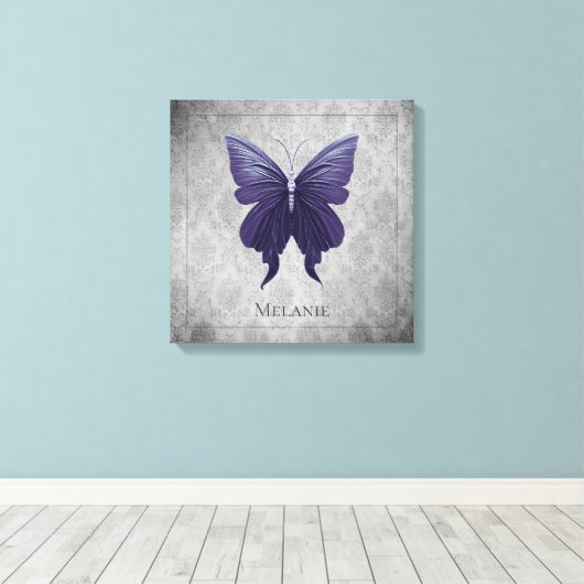Paarse met juwelen versierde vlinder canvas afdruk (Insitu (Houten vloer))