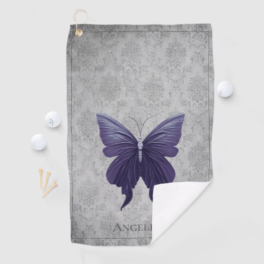 Paarse met juwelen versierde vlinder golfhanddoek (Insitu)