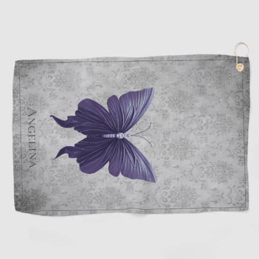Paarse met juwelen versierde vlinder golfhanddoek (Horizontaal)