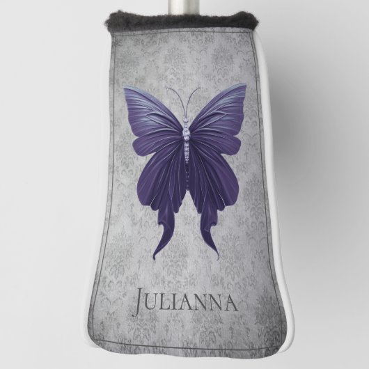Paarse met juwelen versierde vlinder golfheadcover (Draai 90)