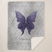 Paarse met juwelen versierde vlinder sherpa deken (Voorkant)