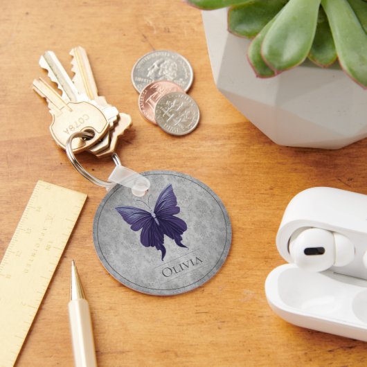 Paarse met juwelen versierde vlinder sleutelhanger (Bureau)