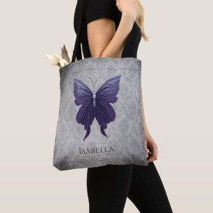 Paarse met juwelen versierde vlinder tote bag