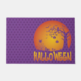 PAARSE MET ORANJE SPOOKY NACHTBOMEN POMPOENEN DEURMAT