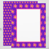 Paarse met roze bloemen briefpapier (Voorkant / Achterkant)