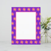 Paarse met roze bloemen briefpapier (Staand voorkant)