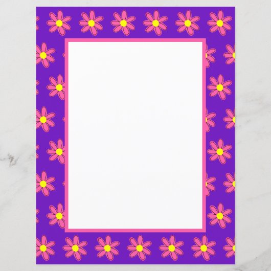 Paarse met roze bloemen briefpapier (Voorkant)