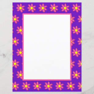 Paarse met roze bloemen briefpapier