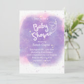 Paarse met vlinder Baby shower uitnodiging (Staand voorkant)