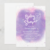 Paarse met vlinder Baby shower uitnodiging (Voorkant / Achterkant)