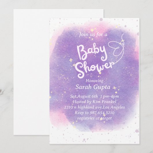 Paarse met vlinder Baby shower uitnodiging (Voorkant / Achterkant)