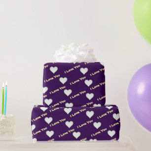 Paarse met wit hart cadeaupapier